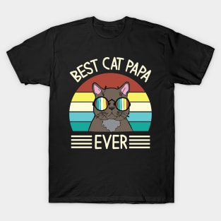 Vintage Cat Happy Father Day Best Cat Papa Ever Dad Grandpa T-Shirt